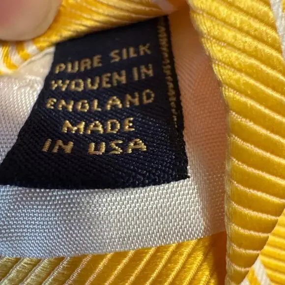 Brooks Brothers Men's Yellow w/White Diagonal Stripe English Silk Tie Preppy - Picture 11 of 11